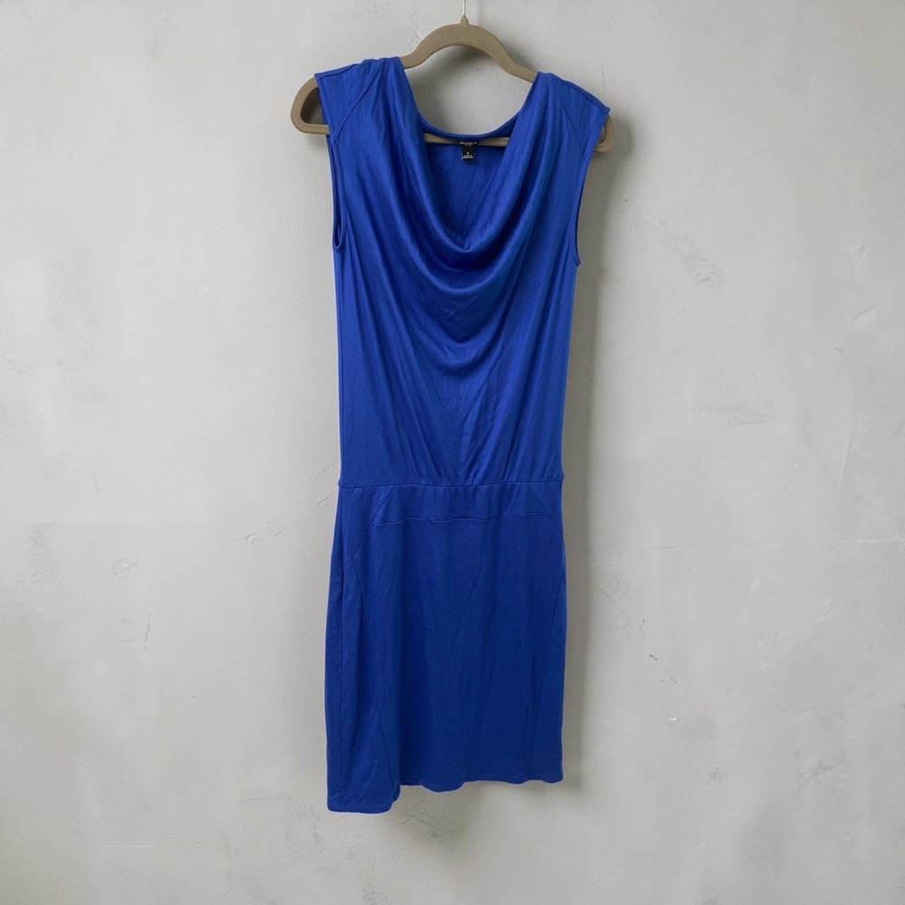 Ann Taylor Women's Blue Sleeveless Cowl Neck Sheath Dress Size Small 42" Length